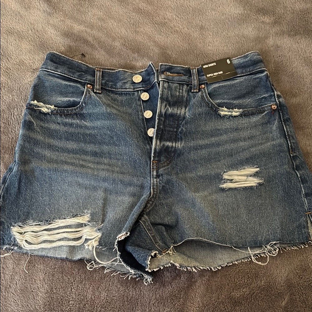 Express Denim Distressed Women's Super High Rise Mom Shorts